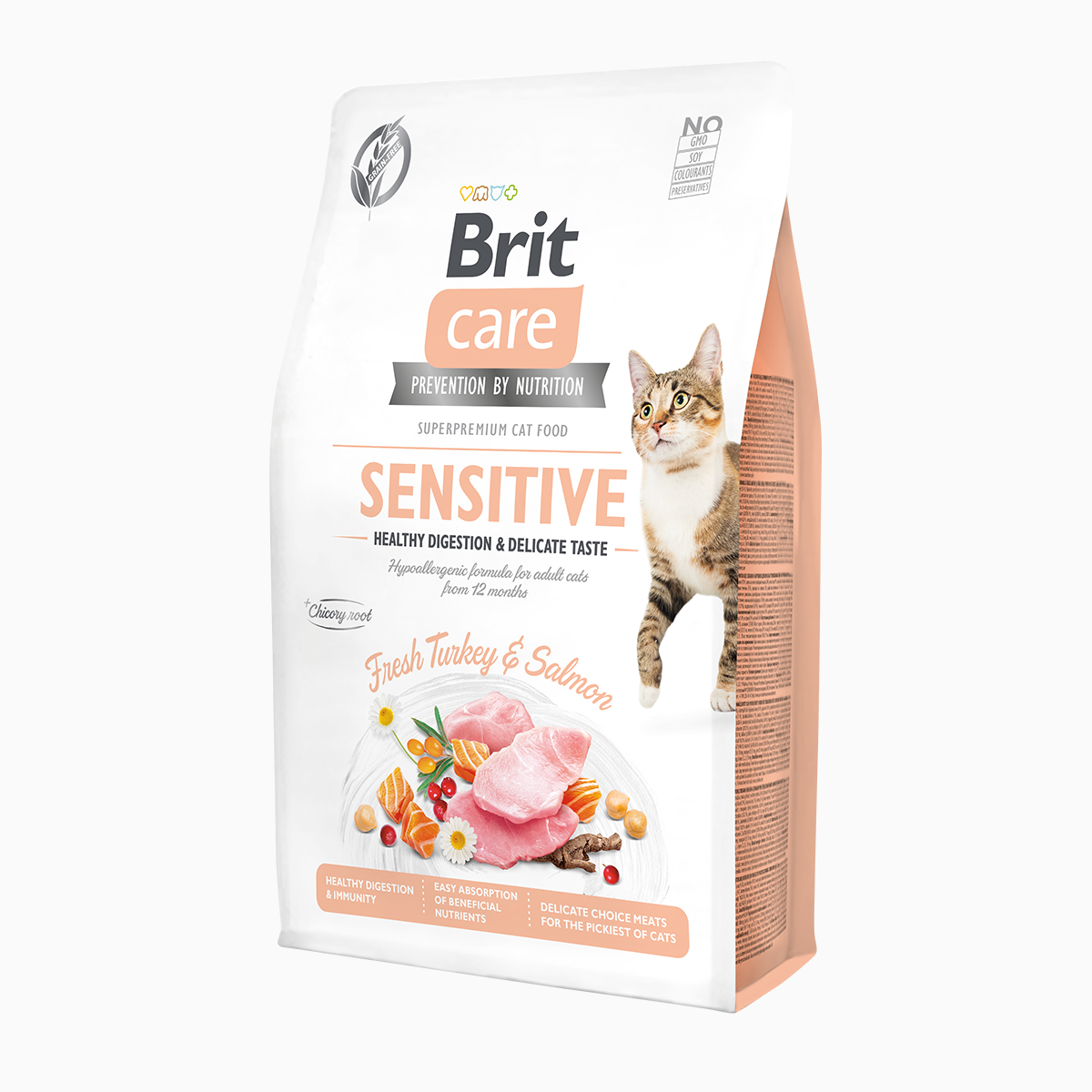 Brit Care Cat Grain-Free Sensitive Healthy Digestion & Delicate Taste – Turkey & Salmon – 2 kg