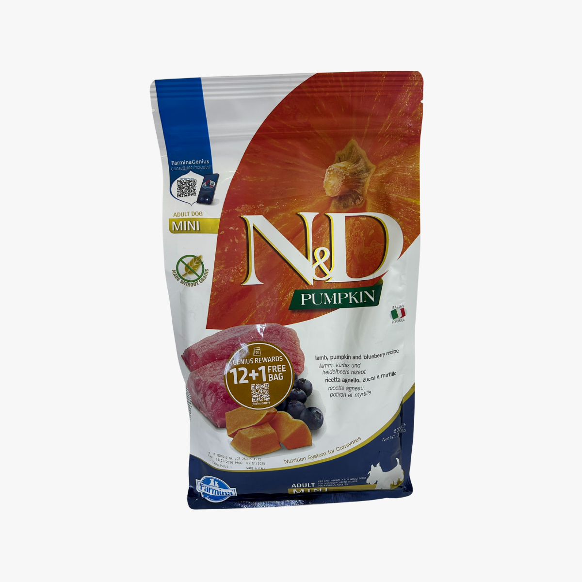 N&D Pumpkin Dog Adt Mini Lmb & Blue 800G