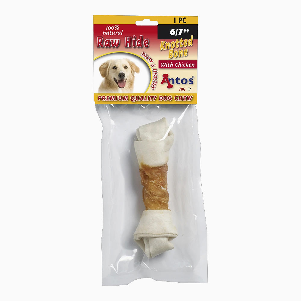 ANTOS Raw Hide White Knotted Bone 6/7"