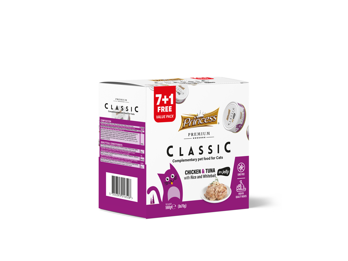 Princess Classic Chicken & Tuna with Rice and Whitebait 7+1 Value Pack – Wet Cat Food