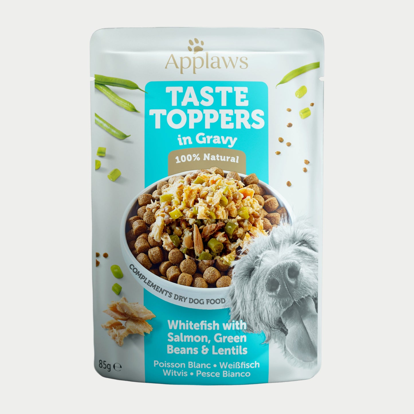 Applaws Dog Taste Topper Pouch Whitefish, Salmon & Veg in Broth 85g