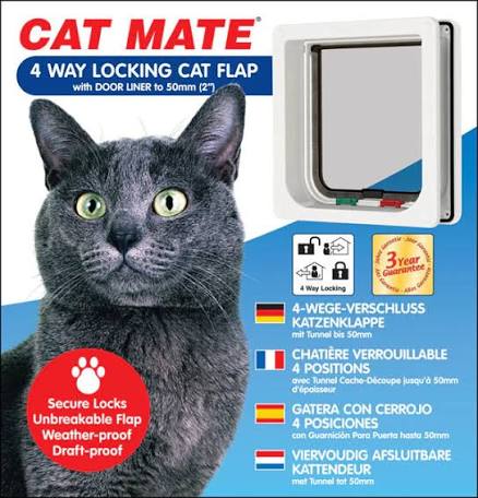 Cat Mate 4 Way Locking Cat Flap w/ Door Liner 50mm
