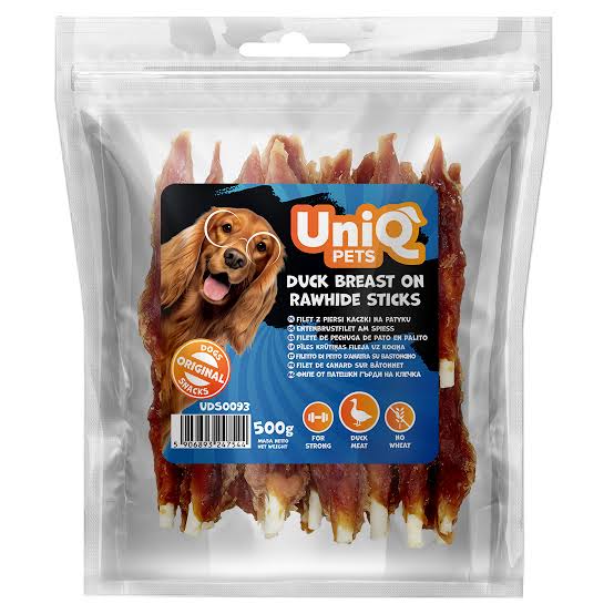 Uni Q Pets Duck Breast On Rawhide Sticks 500g
