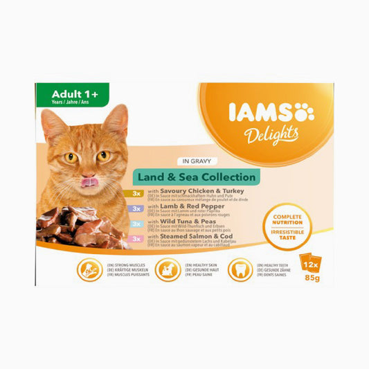 Iams Cat Adult Pouch Multipack Land & Sea in Gravy 12x85g