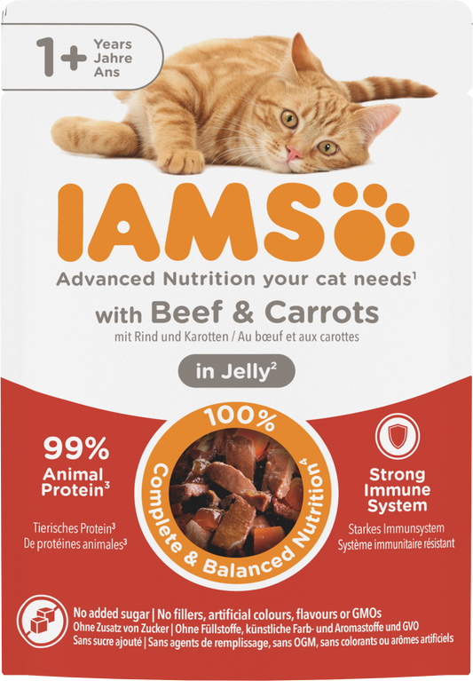 Iams Cat Adult Pouch Beef & Carrots in Jelly 85g