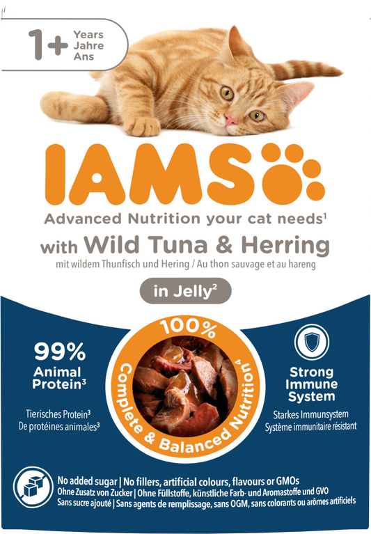 Iams Cat Adult Pouch Tuna & Herring in Jelly 85g
