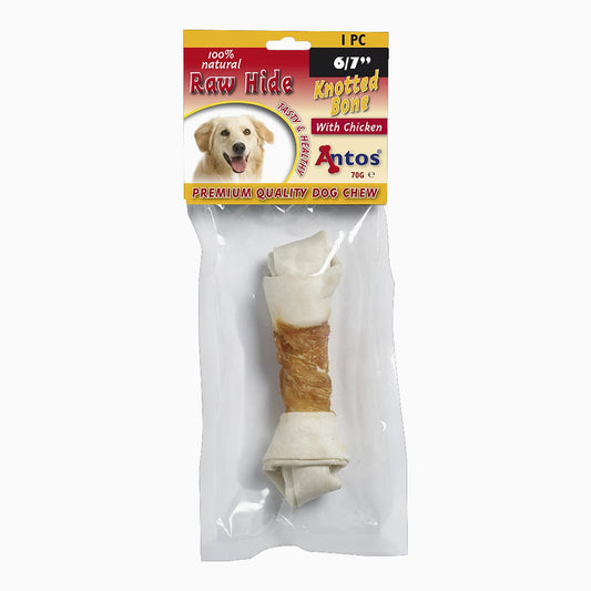 ANTOS Raw Hide White Knotted Bone 6/7"