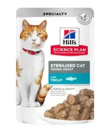 50% OFF HILLS TROUT STERILIZED CAT ADULT CHUNKS & GRAVY 12 X 85G