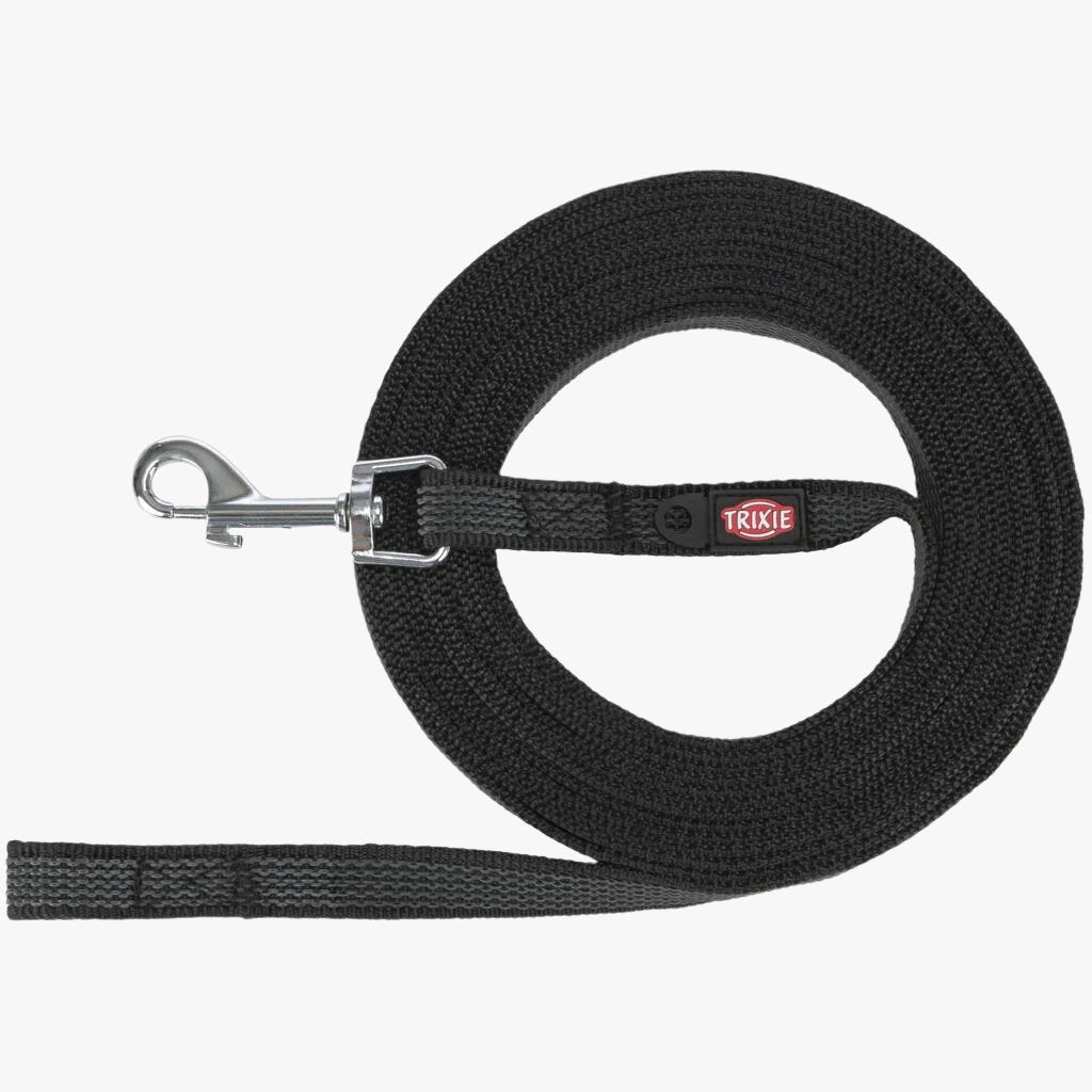 Trixie Tracking leash, rubberised, S-M: 15 m/15 mm, black