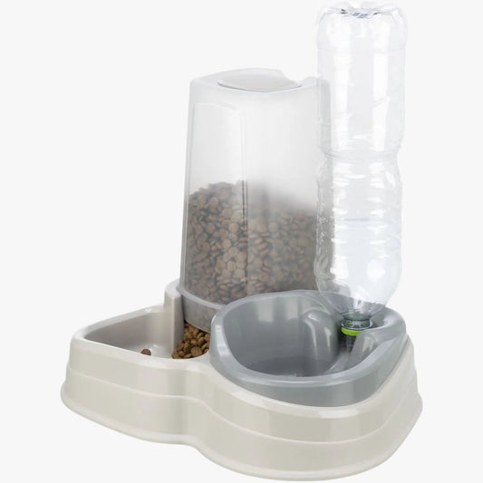 Trixie Food and water dispenser, plastic, 3.5 l/37 x 32 x 31 cm, grey/taupe