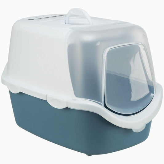 Trixie Vico Open Top Litter Tray, with hood, 40 x 40 x 56 cm, blue-grey/white