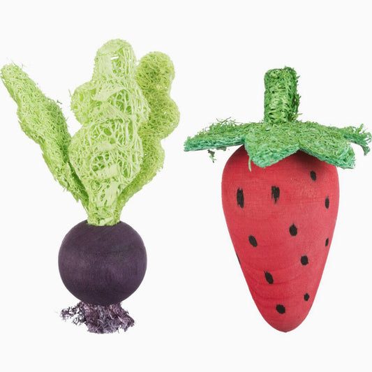 Trixie Set of strawberry/beetroot, wood/loofah, 6/9 cm