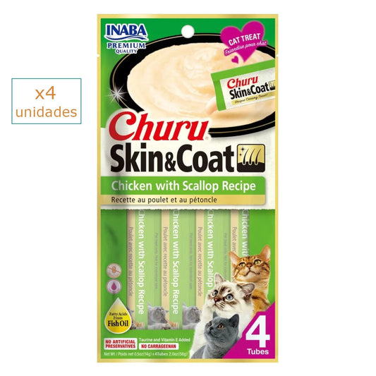 CHURU CAT SKIN & COAT CHICKEN W/SCALLOP X4P