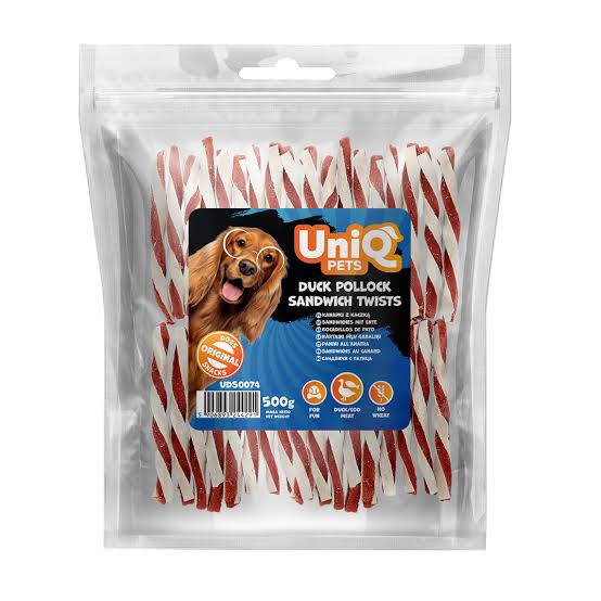 Uni Q Pets Duck Pollock Sandwich Twists 500g