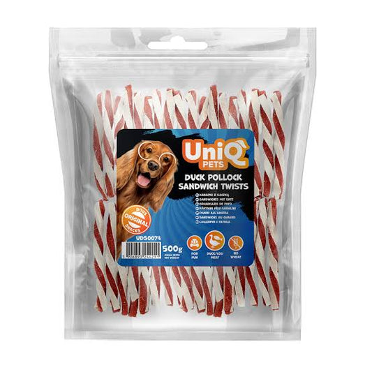 Uni Q Pets Duck Pollock Sandwich Twists 500g