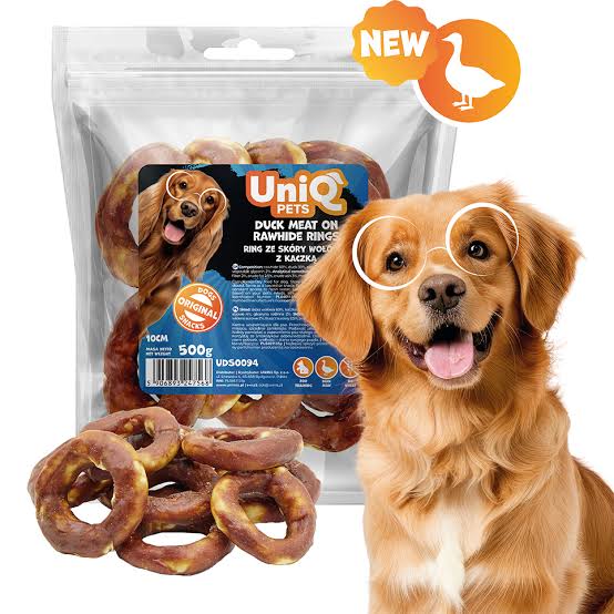 Uni Q Pets Duck Meat on Rawhide Rings 10cm 500g