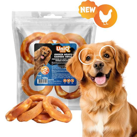 Uni Q Pets Chicken Wraps Rawhide Rings 500g